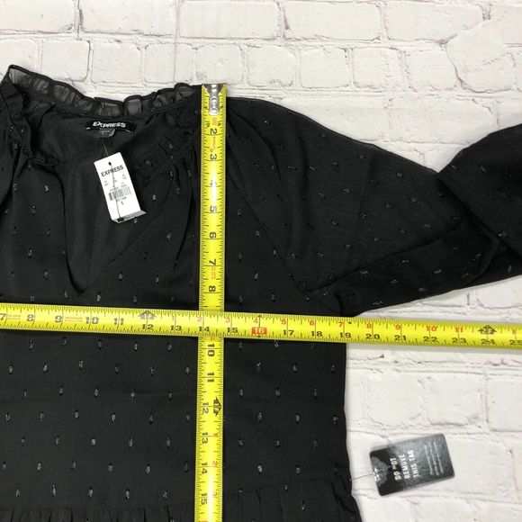 NWT Express Textured Clip Dot Tiered Trapeze Dress Size Small Black B247 -23 - Picture 4 of 16